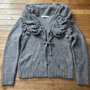 Skovhuus Mohair Blend Gray Ruffle Collar Knit Sweater Cardigan Danish Size S